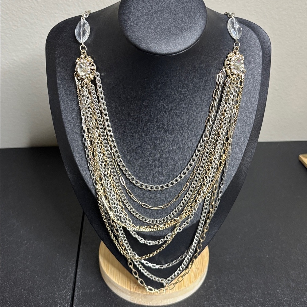 Multichain Elegant Gold and Silver Layered Statement Necklace